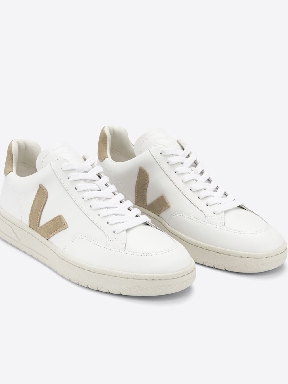 Veja White Leather Sneakers with tan V Accent